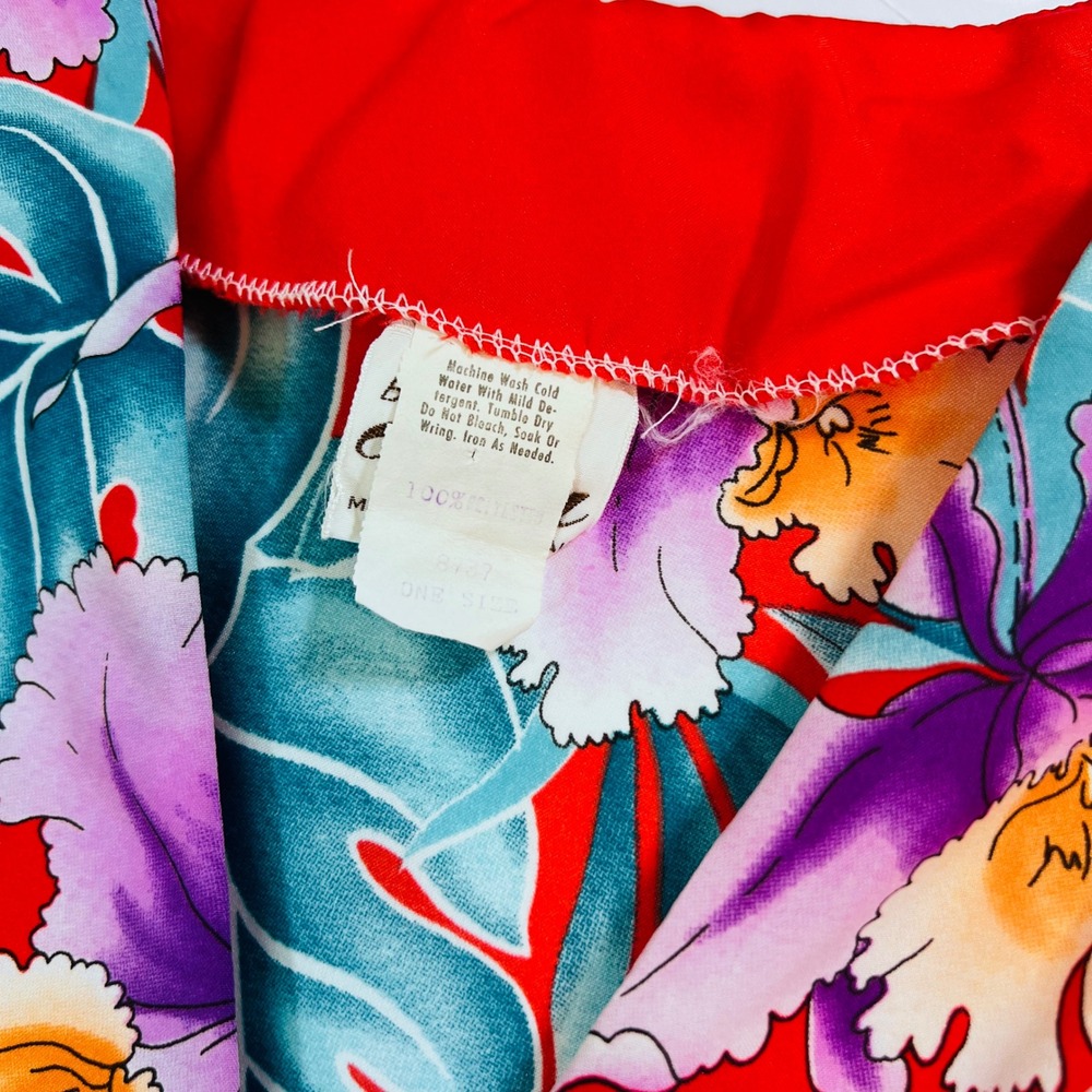 Vintage Hawaiian Dress One Size Red Floral Ti'a Made in Hawaii Maxi - Picture 5 of 8